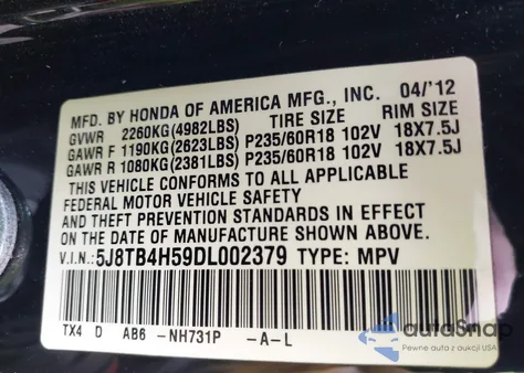 2013 Acura Rdx из США, поврежденный, VIN 5J8TB4H59DL002379